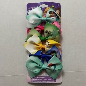 Disney Girls' Princess Ribbon Bow Clip Set - Mint, Pink, Green, Yellow, Blue